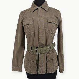 Vintage Tommy Hilfiger Belted Utility Jacket Size Medium Olive Green Y2K Cotton